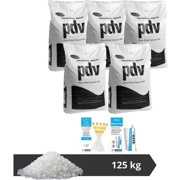 PDV - Pack économique - Sel de piscine - 125 kg (5 x 25) & kit de réparation et bandes de test - Blanc