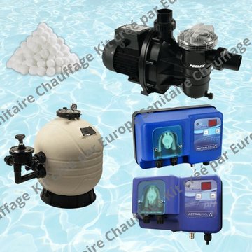 Pack Filtre à sable + Pompe + Balles filtrantes + Pompe chlore + Pompe pH Piscine Volume max du bassin 30 m³ Poolex