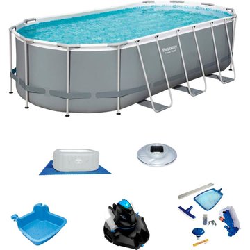 Pack Piscine Bestway Power Steel Ovale 549x274x122 cm et Accessoires d'Entretien de Piscine avec Robot Nettoyeur Inclus