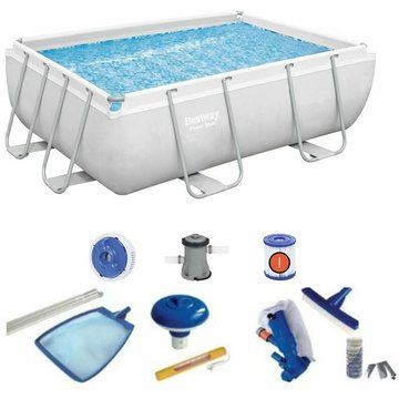 Pack Piscine Rectangulaire Bestway Frame 287x201x100 cm Épurateur, Échelle, Kit de Nettoyage et Doseur de Chlore
