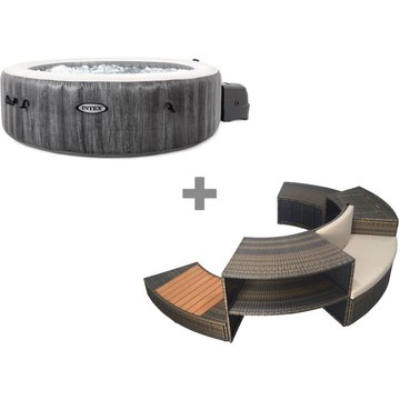 Intex Piscine - Spa gonflable PureSpa Baltik rond Bulles 4 places + Ensemble mobilier