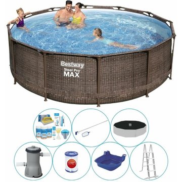 Pack piscine tout-en-un - Bestway Steel Pro MAX Rotan - 366x100 cm - Ronde - Prix compétitif, livraison rapide !