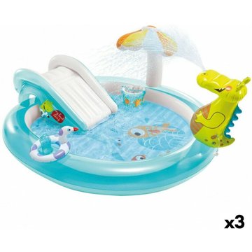 Pataugeoire gonflable pour enfants Intex Piscine Parc de jeux Crocodile 201 x 84 x 17 cm (3 unités)