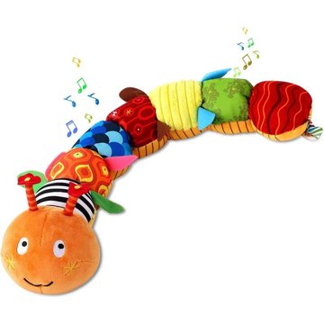Peluche musicale chenille douce pour l'éducation de la petite enfance Texture sensorielle interactive Jouet de développement des rides et des hochets