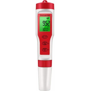 TUMALAGIA PEZ9908 Testeur de qualité de l'eau de piscine portable 4 en 1 PH, Total des solides dissous, EC, Détecteur de température, Stylo de test multifonctionnel Affichage