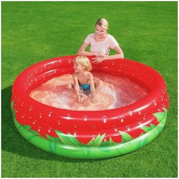 Piscine gonflable ronde fraise pour jardin enfant avec 3 anneaux 168 x 38 cm 51145