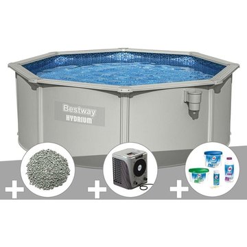 Kit piscine acier ronde Bestway Hydrium 3,60 x 1,20 m + 10 kg de zéolite + Kit de traitement au chlore + Pompe à chaleur