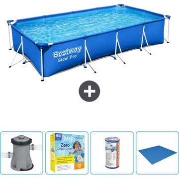 Piscine Bestway Rectangulaire Steel Pro - 400 x 211 x 81 cm - Bleue - Comprend des Accessoires CB16