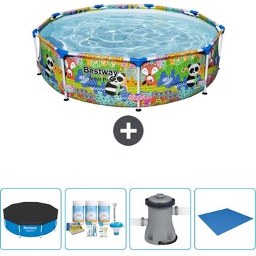 Piscine Bestway Ronde Steel Pro - 274 x 66 cm - Imprimé Animal - Accessoire Inclus CB1
