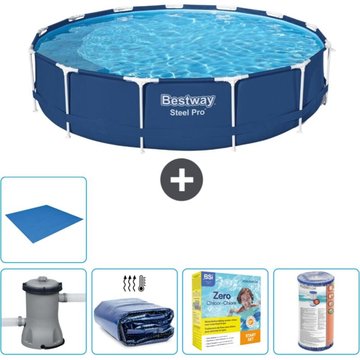 Piscine Bestway Ronde Steel Pro - 396 x 84 cm - Bleue - Comprend des Accessoires CB16