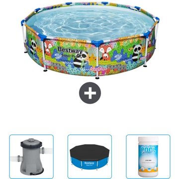 Piscine Bestway Ronde Steel Pro - 274 x 66 cm - Imprimé Animal - Accessoire Inclus CB39