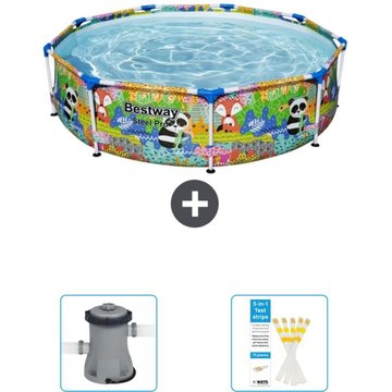 Piscine Bestway Ronde Steel Pro - 274 x 66 cm - Imprimé Animal - Accessoire Inclus CB38