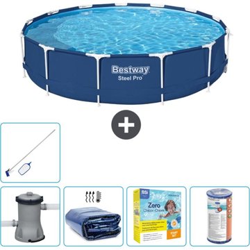 Piscine Bestway Ronde Steel Pro - 396 x 84 cm - Bleue - Comprend des Accessoires CB20