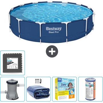 Piscine Bestway Ronde Steel Pro - 396 x 84 cm - Bleue - Comprend des Accessoires CB18