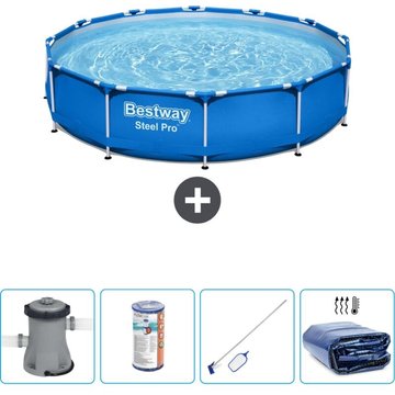 Piscine Bestway Ronde Steel Pro - 366 x 76 cm - Bleue - Comprend des Accessoires CB57 - Bleu