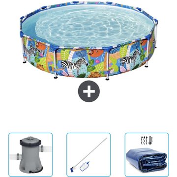 Piscine Bestway Ronde Steel Pro - 305 x 66 cm - Imprimé Jungle - Accessoire Inclus CB45 - Multicolore