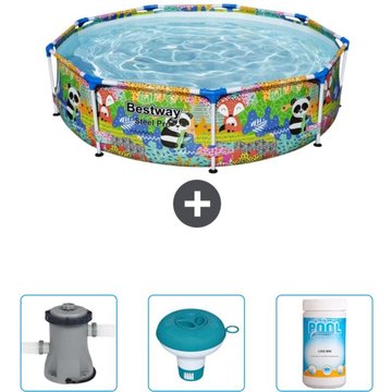 Piscine Bestway Ronde Steel Pro - 274 x 66 cm - Imprimé Animal - Accessoire Inclus CB41