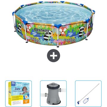 Piscine Bestway Ronde Steel Pro - 274 x 66 cm - Imprimé Animal - Accessoire Inclus CB10