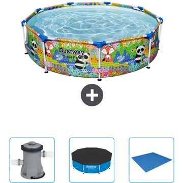 Piscine Bestway Ronde Steel Pro - 274 x 66 cm - Imprimé Animal - Accessoire Inclus CB40
