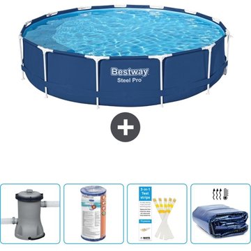 Piscine Bestway Ronde Steel Pro - 396 x 84 cm - Bleue - Comprend des accessoires CB50