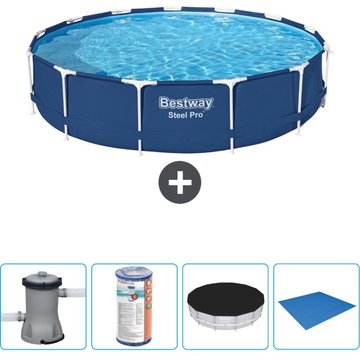 Piscine Bestway Ronde Steel Pro - 396 x 84 cm - Bleue - Comprend des Accessoires CB52