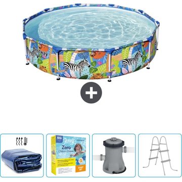 Piscine Bestway Ronde Steel Pro - 305 x 66 cm - Imprimé Jungle - Accessoires Inclus CB9 - Multicolore