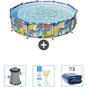 Piscine Bestway Ronde Steel Pro - 305 x 66 cm - Imprimé Jungle - Accessoire Inclus CB38