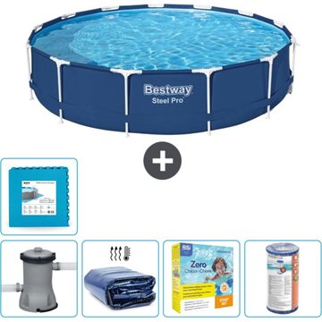Piscine Bestway Ronde Steel Pro - 396 x 84 cm - Bleue - Comprend des Accessoires CB17