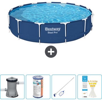 Piscine Bestway Ronde Steel Pro - 396 x 84 cm - Bleue - Comprend des Accessoires CB58