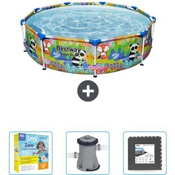 Piscine Bestway Ronde Steel Pro - 274 x 66 cm - Imprimé Animal - Accessoires Inclus CB8