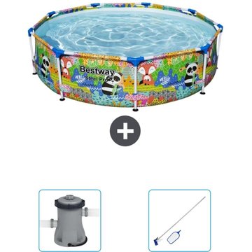 Piscine Bestway Ronde Steel Pro - 274 x 66 cm - Imprimé Animal - Accessoire Inclus CB45 - Multicolore