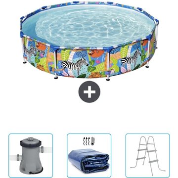 Piscine Bestway Ronde Steel Pro - 305 x 66 cm - Imprimé Jungle - Accessoire Inclus CB47 - Multicolore