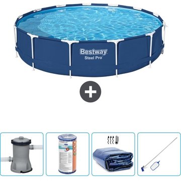 Piscine Bestway Ronde Steel Pro - 396 x 84 cm - Bleue - Comprend des Accessoires CB54