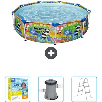 Piscine Bestway Ronde Steel Pro - 274 x 66 cm - Imprimé Animal - Accessoire Inclus CB9 - Multicolore