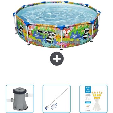 Piscine Bestway Ronde Steel Pro - 274 x 66 cm - Imprimé Animal - Accessoire Inclus CB46
