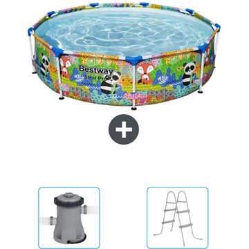 Piscine Bestway Ronde Steel Pro - 274 x 66 cm - Imprimé Animal - Accessoire Inclus CB47 - Multicolore