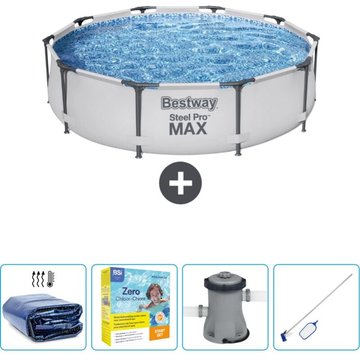 Piscine Bestway Ronde Steel Pro MAX - 305 x 76 cm - Grise - Accessoire Inclus CB10