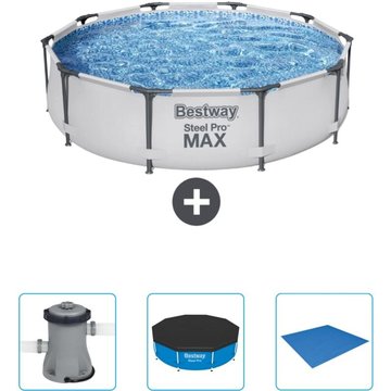 Piscine Bestway Ronde Steel Pro MAX - 305 x 76 cm - Grise - Accessoire Inclus CB40