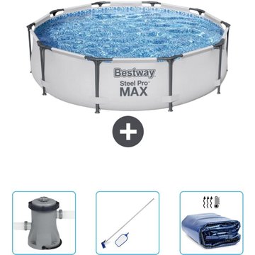 Piscine Bestway Ronde Steel Pro MAX - 305 x 76 cm - Grise - Accessoire CB45 Inclus - Gris