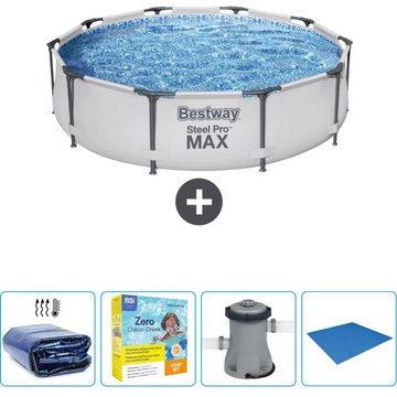 Piscine Bestway Ronde Steel Pro MAX - 305 x 76 cm - Grise - Incluse Accessoire CB6