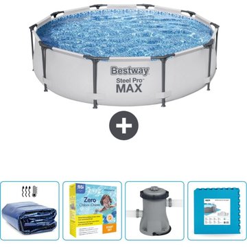 Piscine Bestway Ronde Steel Pro MAX - 305 x 76 cm - Grise - Accessoires Inclus CB7