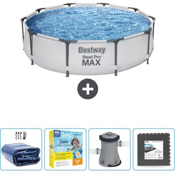 Piscine Bestway Ronde Steel Pro MAX - 305 x 76 cm - Grise - Accessoire Inclus CB8