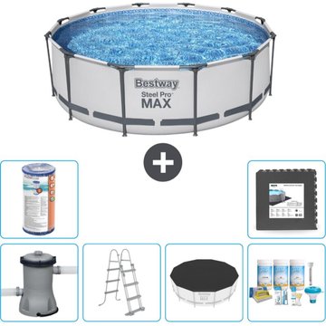 Piscine Bestway Ronde Steel Pro MAX - 366 x 100 cm - Grise - Comprend des Accessoires CB23