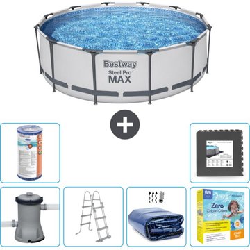 Piscine Bestway Ronde Steel Pro MAX - 366 x 100 cm - Grise - Comprend des Accessoires CB27