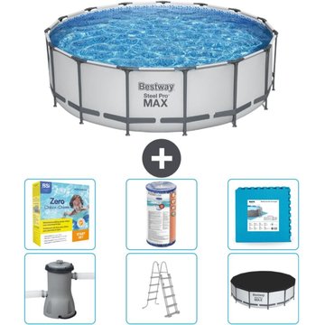 Piscine Bestway ronde Steel Pro Max - 457 x 122 cm - Grise - Comprend des accessoires CB34