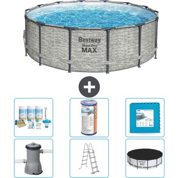 Piscine Bestway ronde Steel Pro MAX - Impression pierre - 427 x 122 cm - Comprend des accessoires CB30