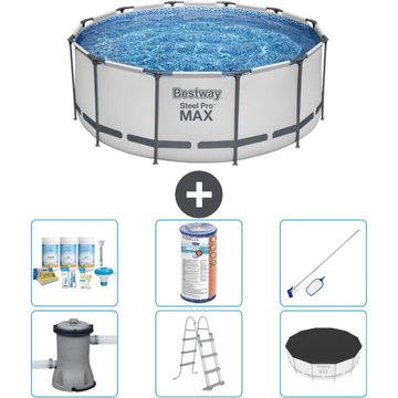 Piscine Bestway ronde Steel Pro MAX - 366 x 122 cm - Grise - Comprend des accessoires CB32