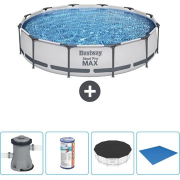 Piscine Bestway Ronde Steel Pro MAX - 366 x 76 cm - Grise - Comprend des accessoires CB52