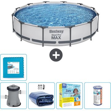 Piscine Bestway Ronde Steel Pro MAX - 366 x 76 cm - Grise - Comprend des Accessoires CB17