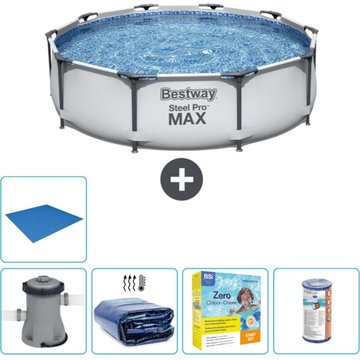 Piscine Bestway Ronde Steel Pro MAX - 305 x 76 cm - Grise - Comprend des Accessoires CB16